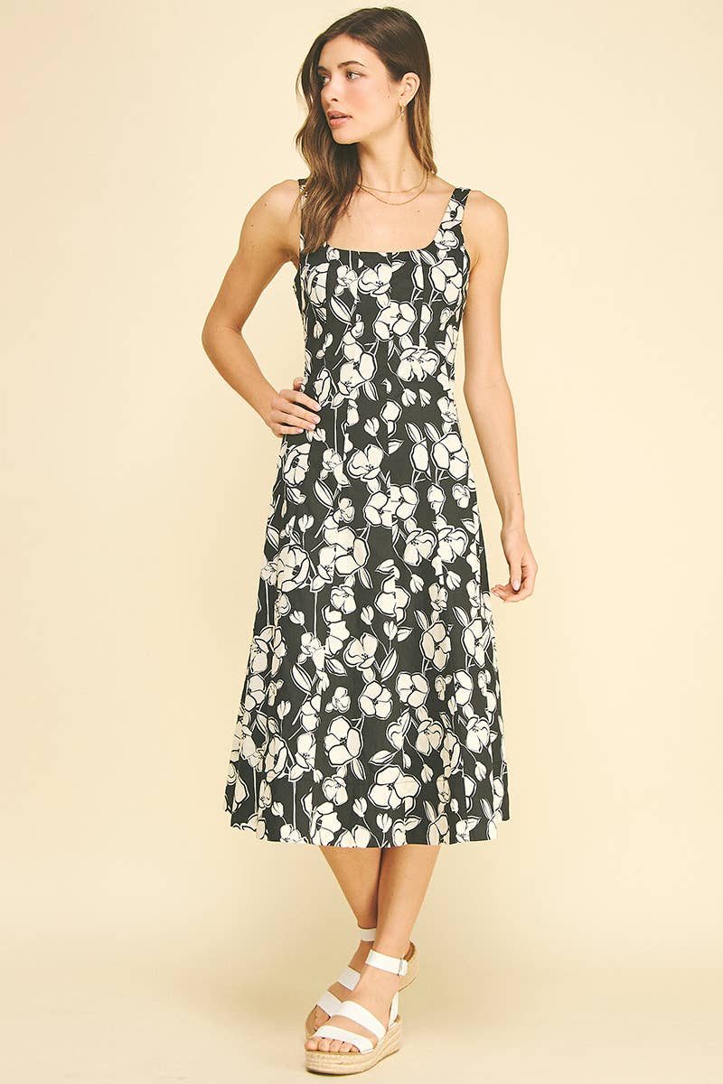 SUZETTE - FLORAL PRINT FLARED MIDI DRESS
