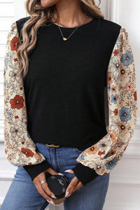 Vanessa - Apricot Floral Patchwork Top - Puff Sleeve Mixed Print Blouse