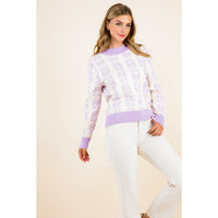 Leyla- Long Sleeve Floral Pattern Knit Pullover Sweater