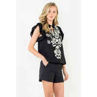 Cassidy-Flutter Sleeve Embroidered Textured Top