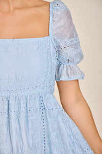 Rylee Eyelet Embroidered Puff Sleeve Babydoll Dress