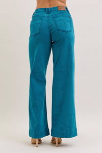 Freya - Teal Mid Rise Utility Wide Jeans