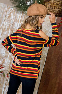 Sally - Multi Print Twist Front Cold Shoulder Knit Top