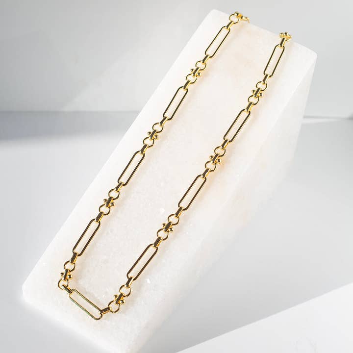 Gilded Gold Necklace-18" Toggle Chain | Charm Bar Necklace