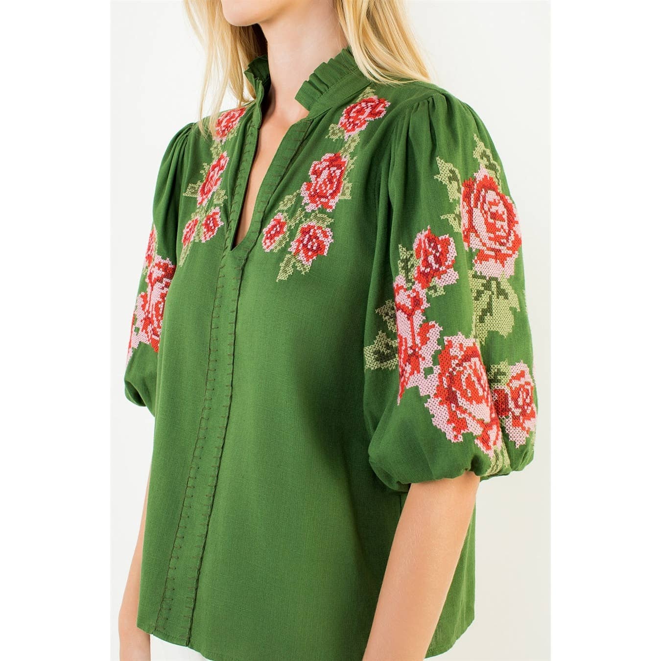 Lizbeth - V-Neck Top With Floral Embroidery