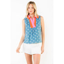 Rhea- sleeveless Floral Pattern V-Neck Top