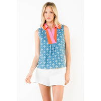 Rhea- sleeveless Floral Pattern V-Neck Top