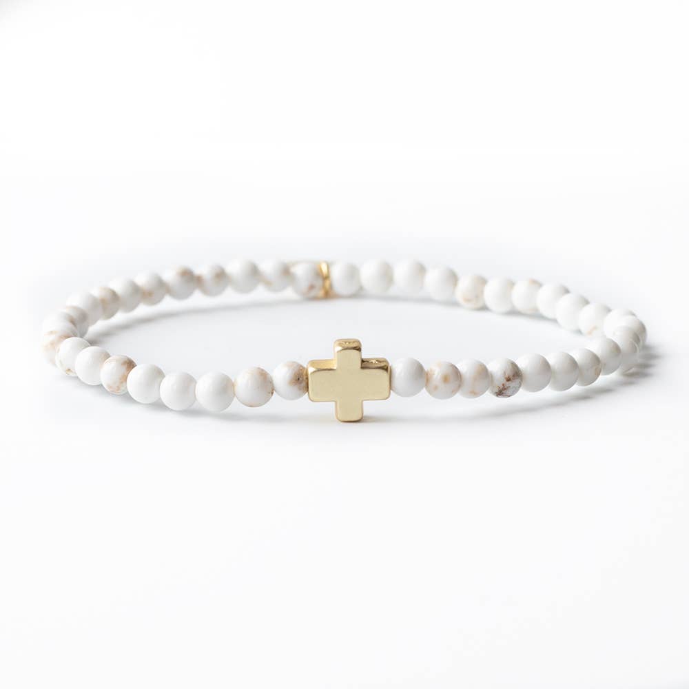 Faith Over Fear Cross Bracelet, 3mm-Howlite | Christian