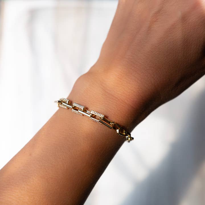 Gold Chain Bracelet-Cz Link, Gilded