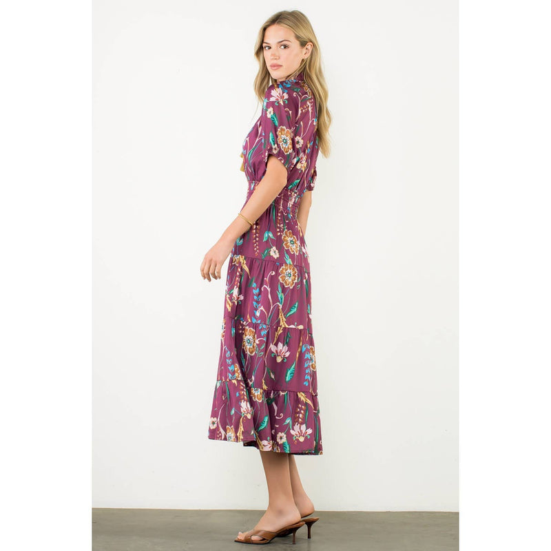 Presley-Smocked Waist Tassel Floral Maxi Dress