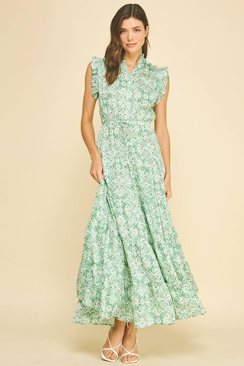 Mariah - Mint Floral Tiered Maxi Dress