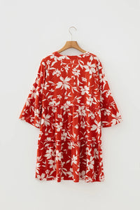 Kristen - Red Boho Floral Mini Dress