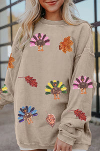 Harper - Thanksgiving Turkey Sequin Graphic Sweatshirt