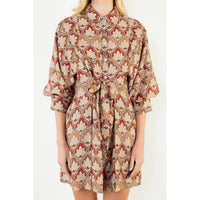 Alina - Long Sleeve Pattern Button Down Dress