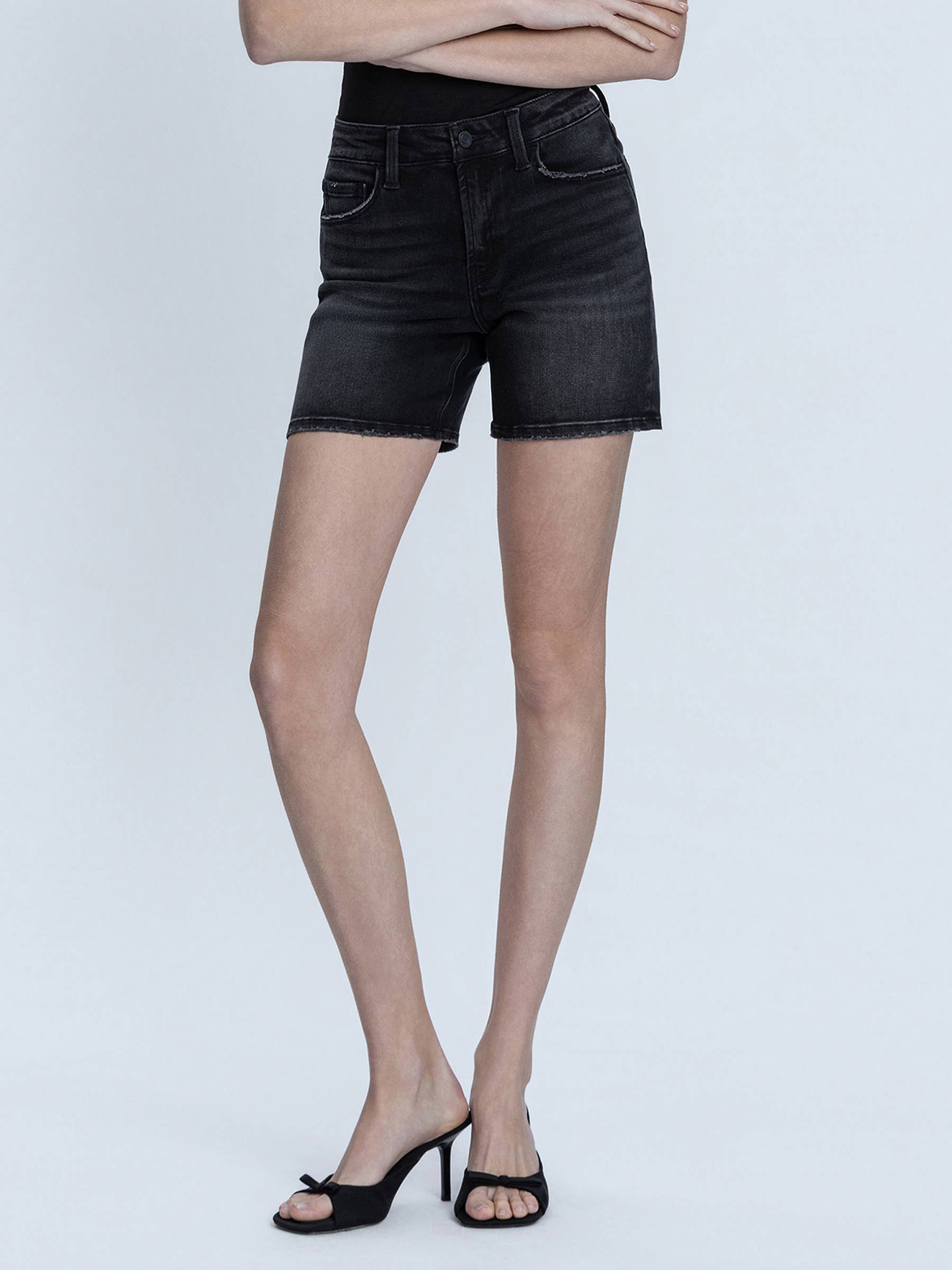 Loretta - HIGH RISE BLACK MIDI DENIM SHORTS