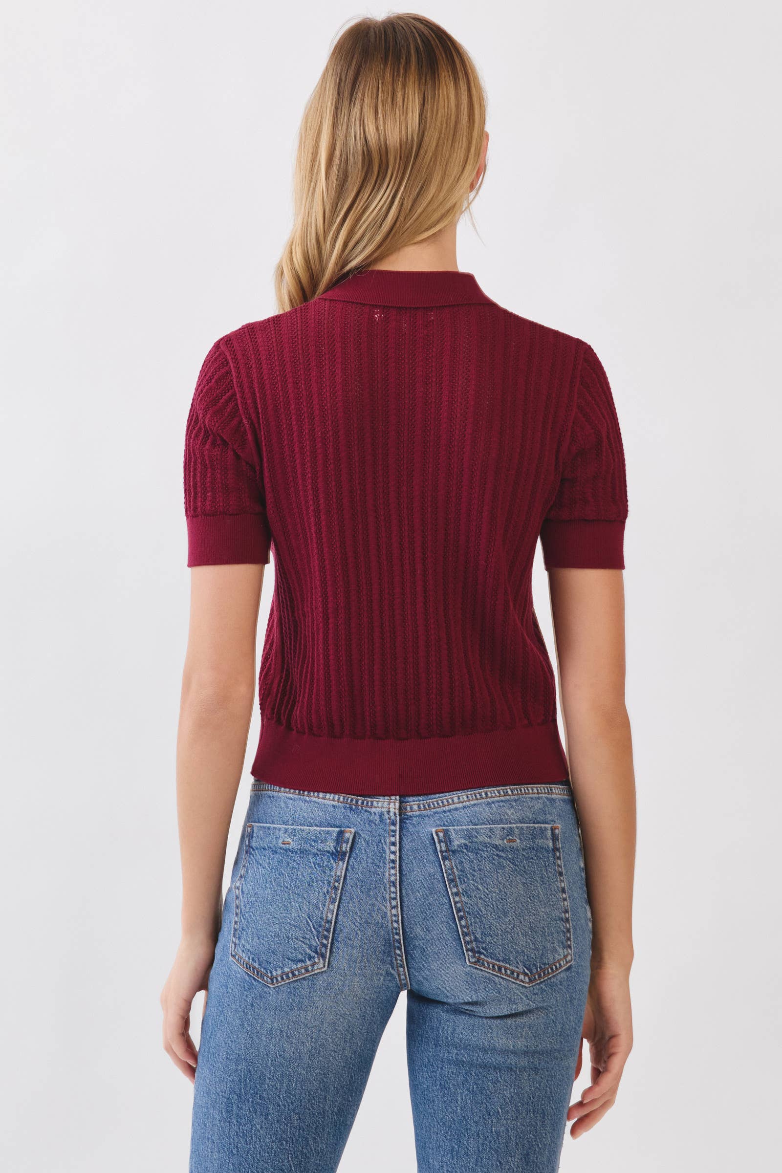 Kathleen - POINTELLE DETAILED POLO SWEATER