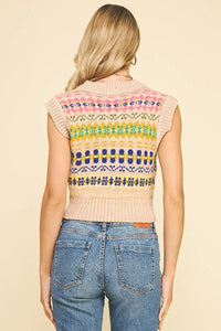 Julia- Pattern V-Neck Sweater Vest