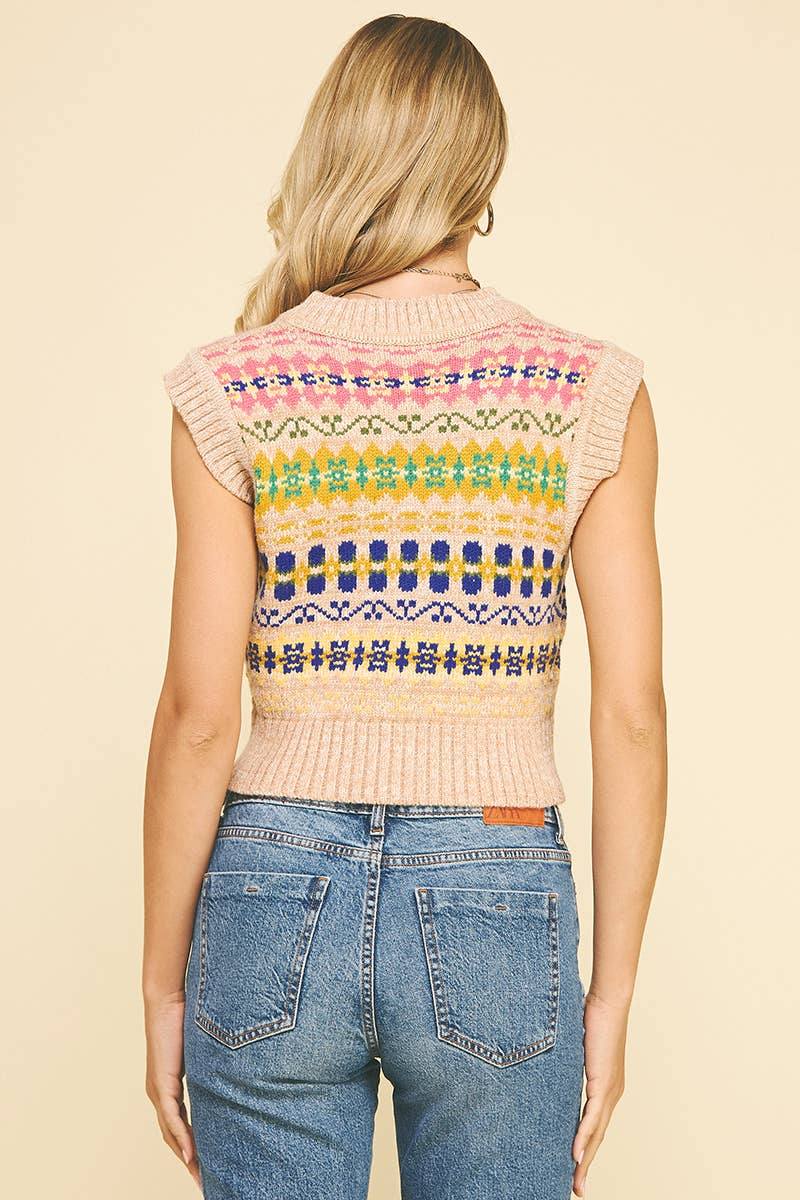 Julia- Pattern V-Neck Sweater Vest