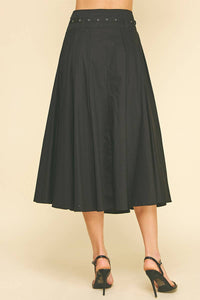 Lynne- Pleated A-Line Midi Skirt with Belt