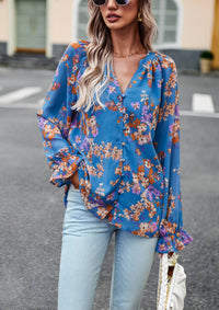 Floral Button Down Long Sleeve Blouse