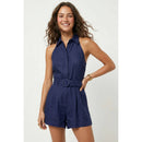 Kara - Belted Linen Halter Romper