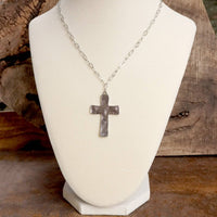 Boho Hammered Cross Necklace in Silver or Gold