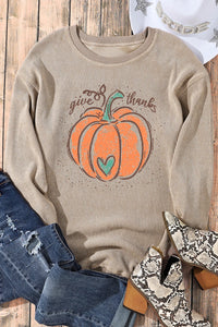 Janelle - Khaki Give Thanks Pumpkin Sweatshirt