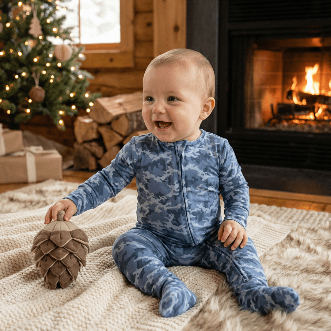 Blue Camouflage Zipper Footie