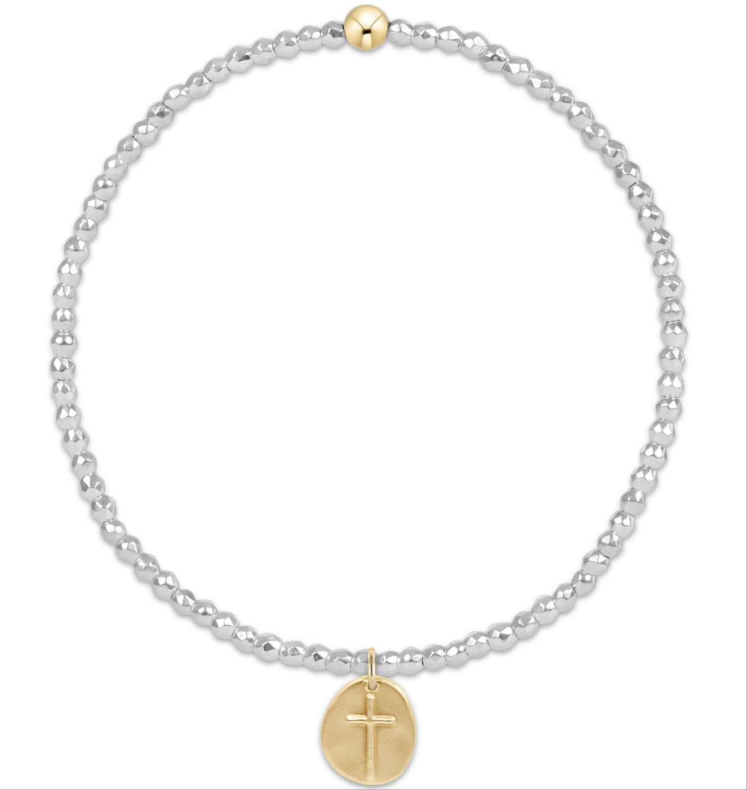 Bright Silver Faceted Hematite 2mm Bead Bracelet - Inspire Small Gold Charm