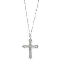 Byzantium Cross Necklace ornate silver-plated cross with scroll and heart engravings