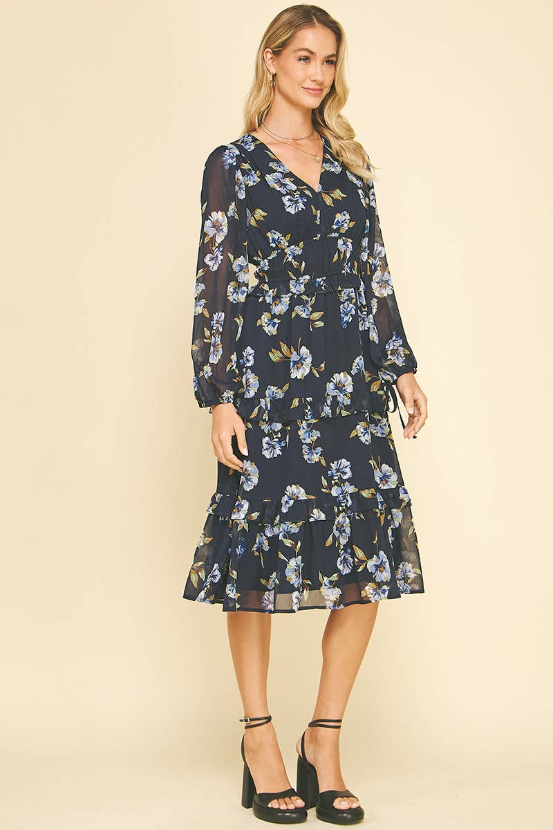 LEILANI - FLORAL TIERED CHIFFON MIDI DRESS
