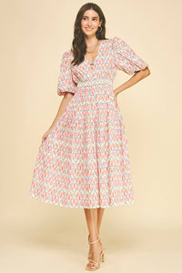 KASLYN- GEOMETRIC PATTERN MIDI DRESS