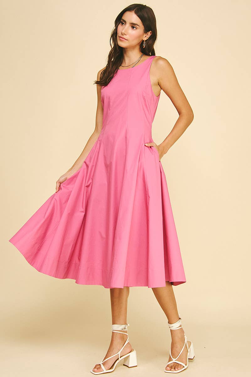 LISSETTE- FITTED BODICE FLARED MIDI DRESS