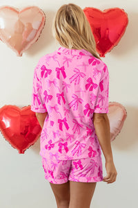 Penelope-Pink Bow Print Half Sleeve Shirt and Shorts Pajamas Set
