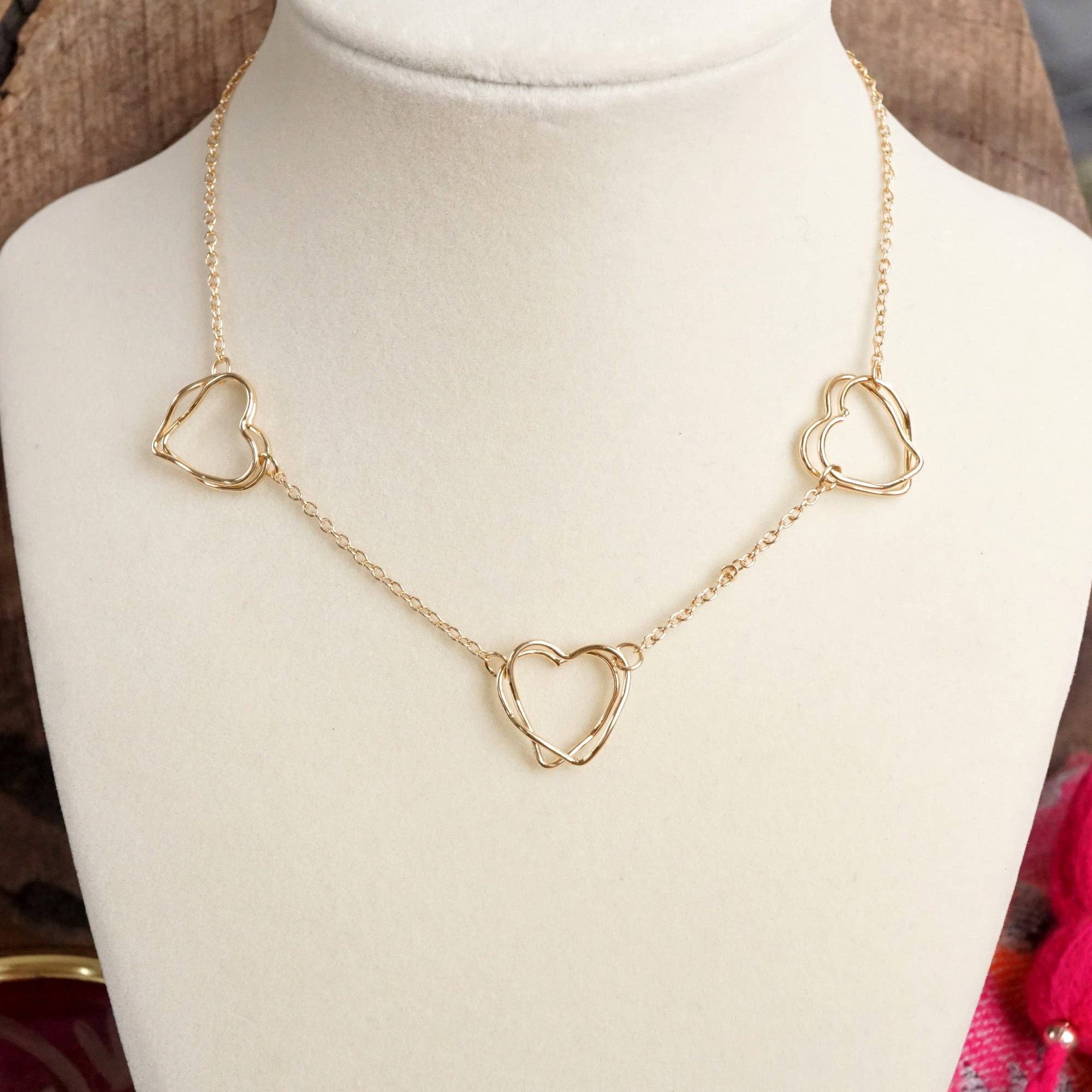 Gold Wire-Inspired Hearts Necklace