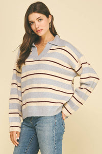 LILY - STRIPED V-NECK KNIT SWEATER