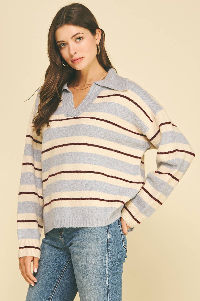 LILY - STRIPED V-NECK KNIT SWEATER