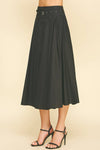 Lynne- Pleated A-Line Midi Skirt with Belt