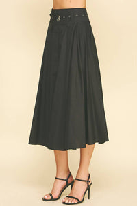 Lynne- Pleated A-Line Midi Skirt with Belt