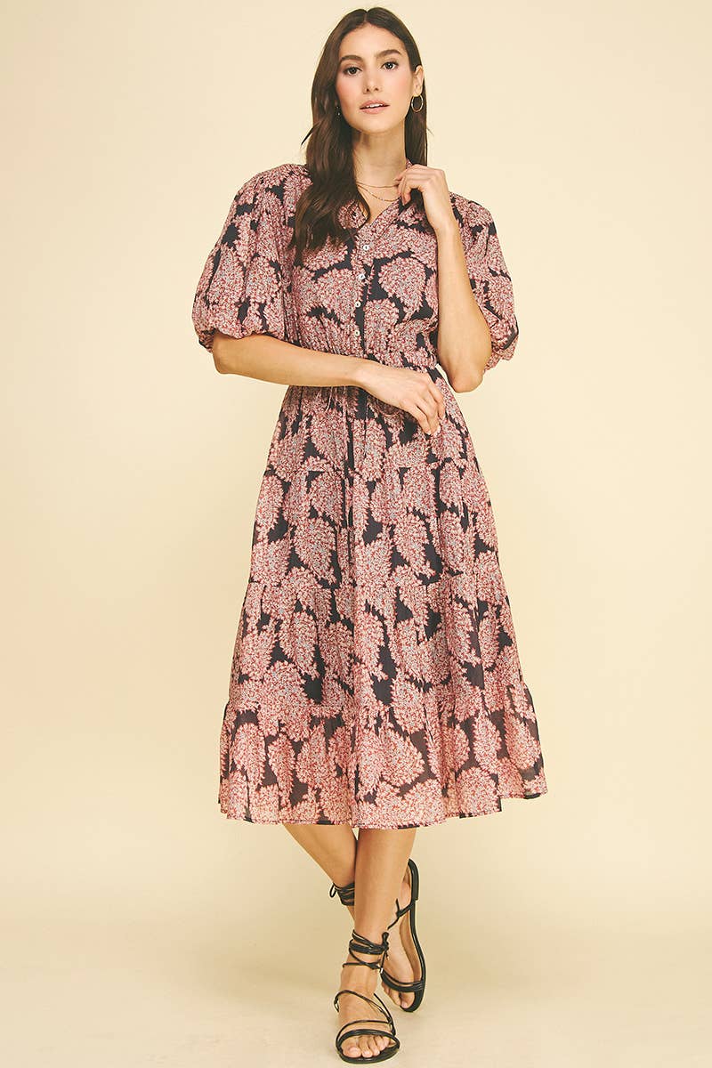 NINA - FLORAL BUTTON DOWN TIERED MIDI DRESS
