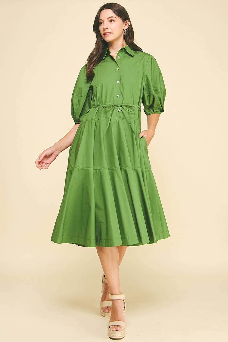 PAYTON - BUTTON DOWN TIERED MIDI DRESS