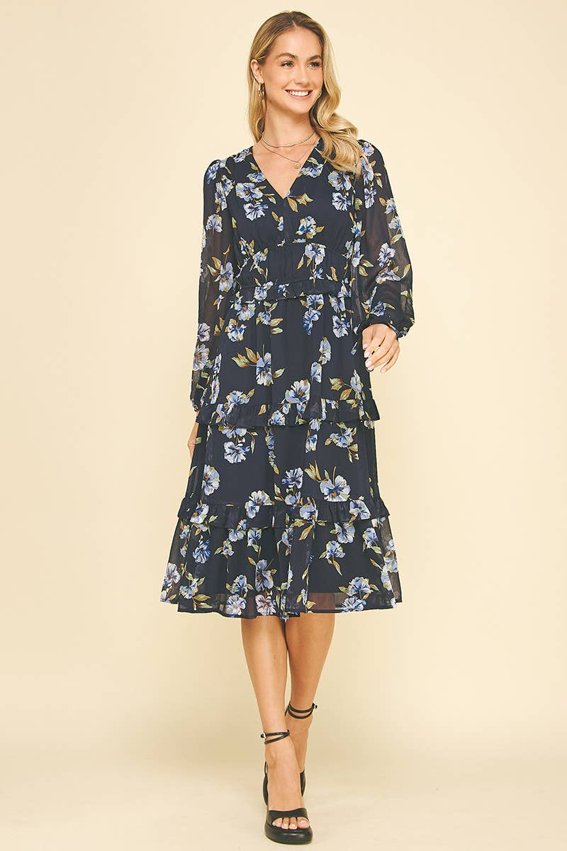 LEILANI - FLORAL TIERED CHIFFON MIDI DRESS