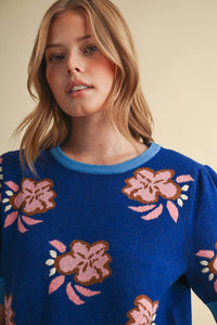 SAVANNA - FLORAL KNIT SHORT SLEEVE SWEATER
