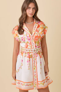 Melanie Floral Lapel Collar Button Down Summer Mini Dress