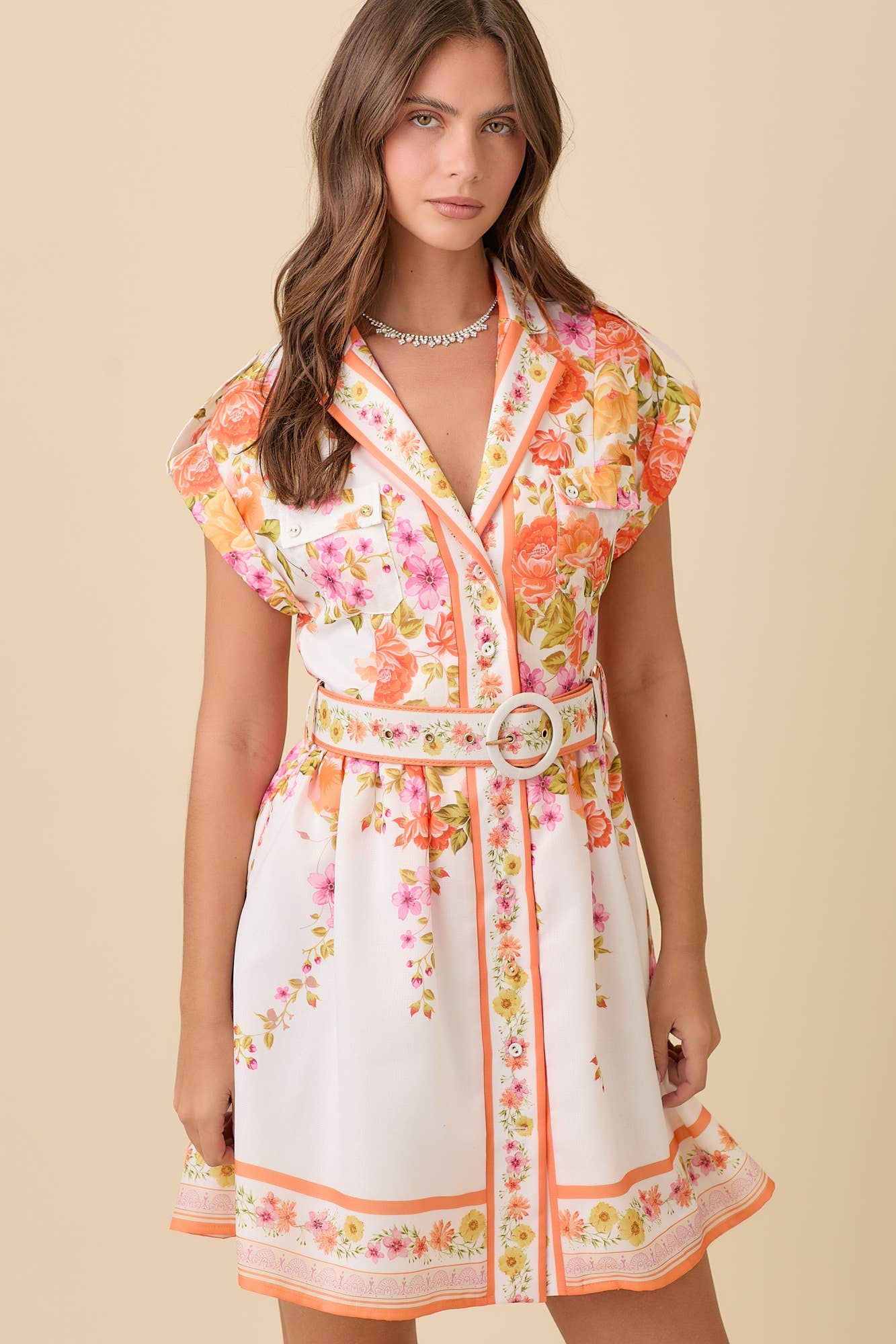Melanie Floral Lapel Collar Button Down Summer Mini Dress