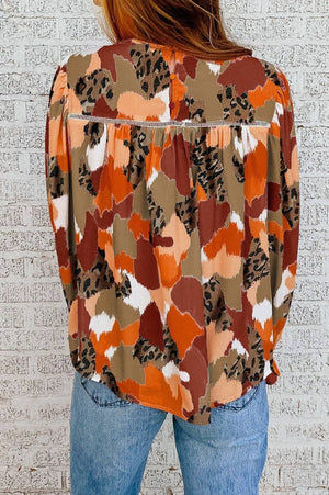 Abstract Leopard Long Sleeve Blouse