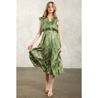 Gwen-Flutter Sleeve Print Tiered Dress