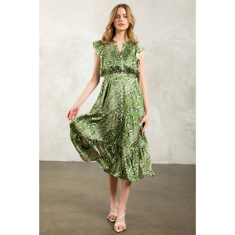 Gwen-Flutter Sleeve Print Tiered Dress