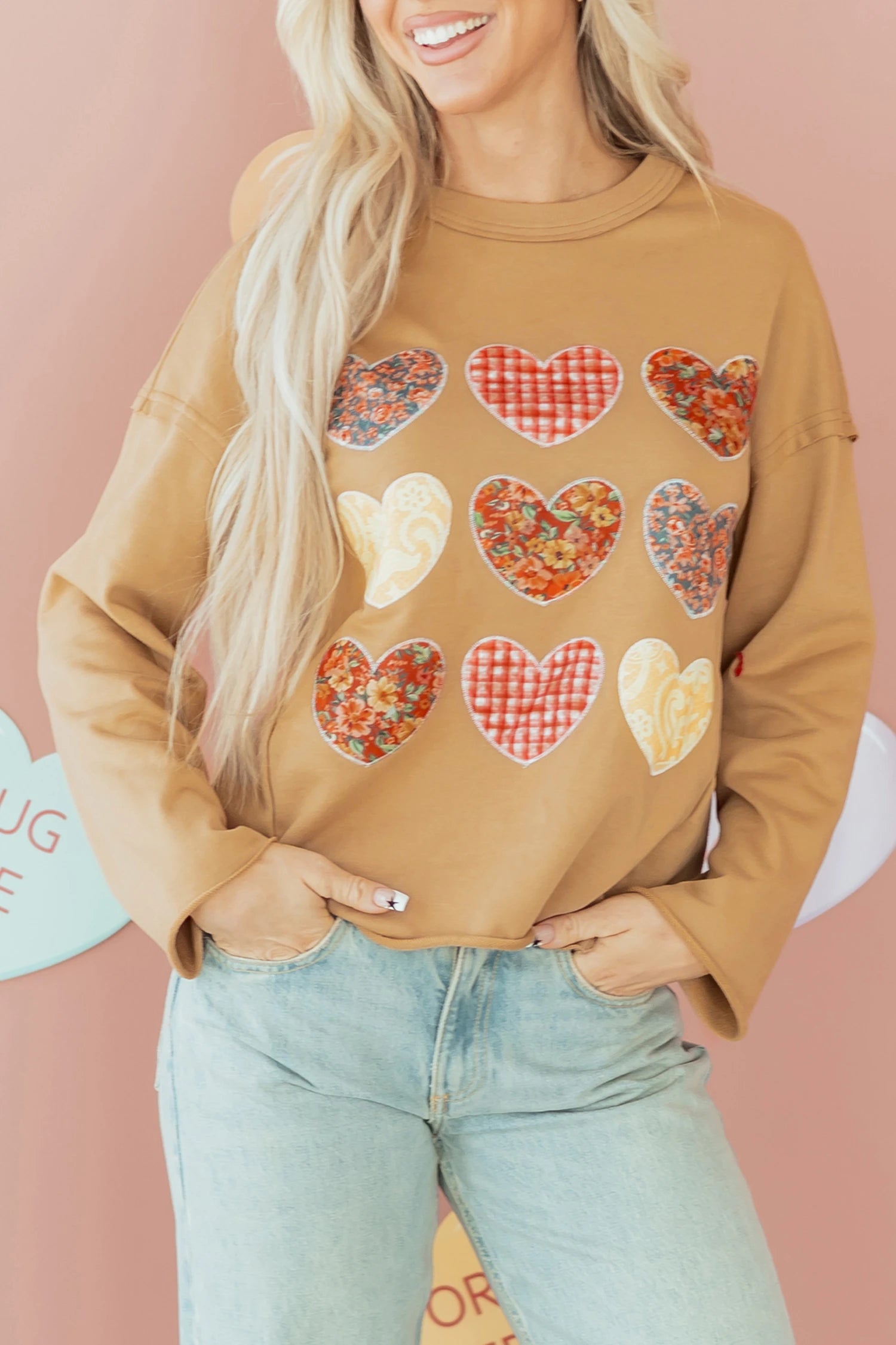 Madelyn- Floral Heart Stitched Exposed Seam Mineral Wash Sweatshirt
