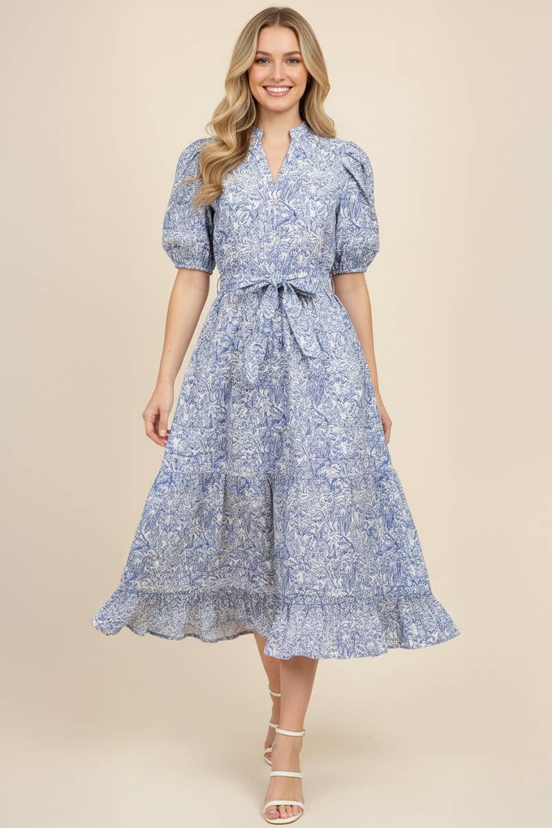 Gemma - FLORAL PRINT TIERED MIDI DRESS WITH PUFF SLEEVES